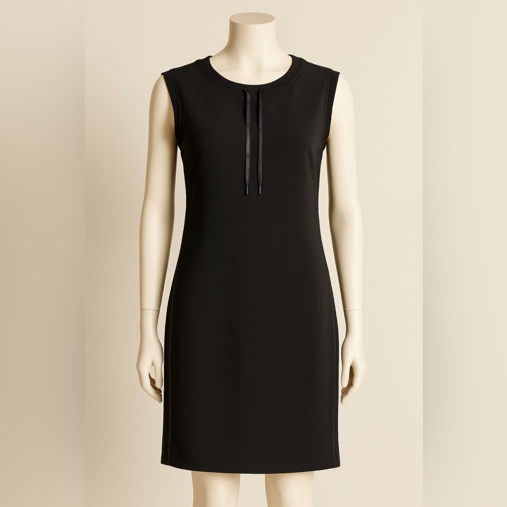 Weekend MaxMara Black Sleeveless dress- faux leather side trim L